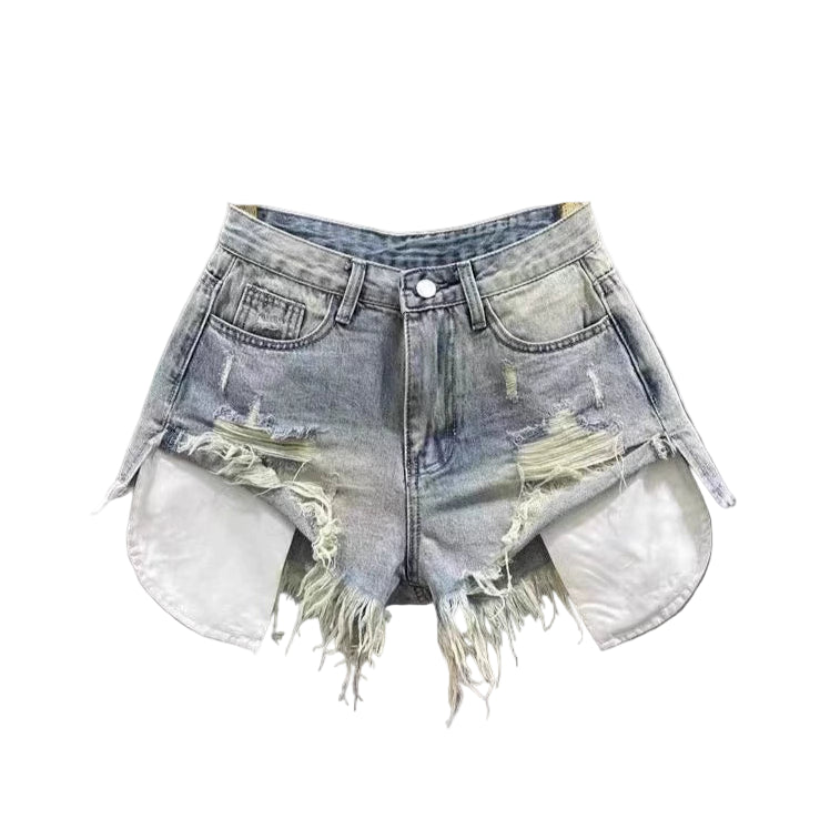 Distressed Pop Out Denim Shorts