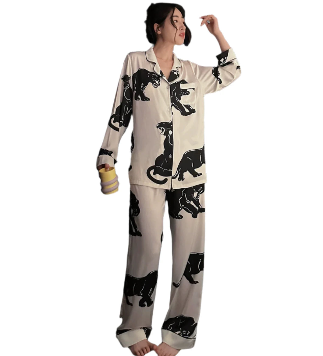 Satin Animal Print Pajama Set