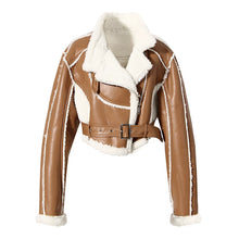 Load image into Gallery viewer, Leather Fur Buckle Jacket
