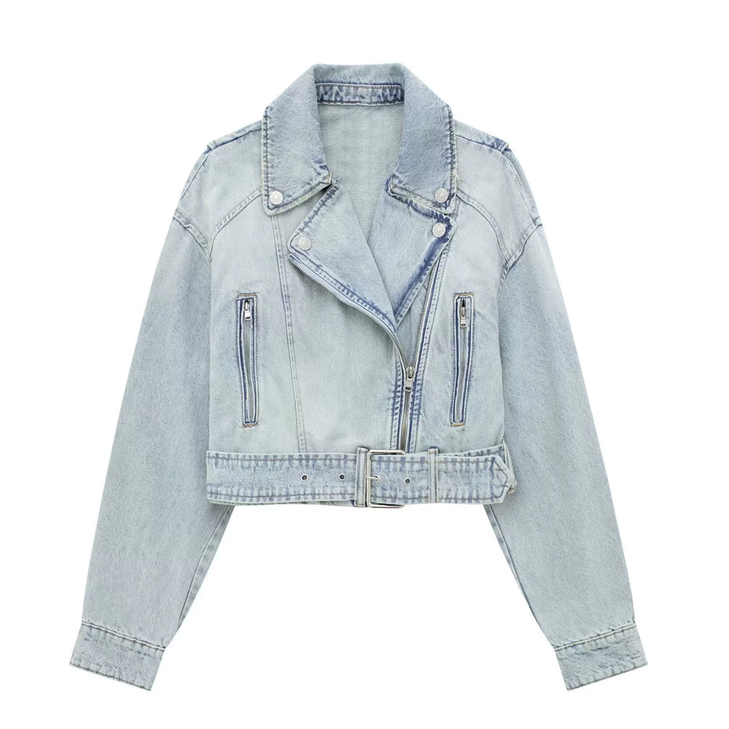 Vintage Crop Zipper Denim Jacket