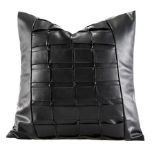 Load image into Gallery viewer, Black Woven Leather Pillow Cover | Modern Baby Las Vegas
