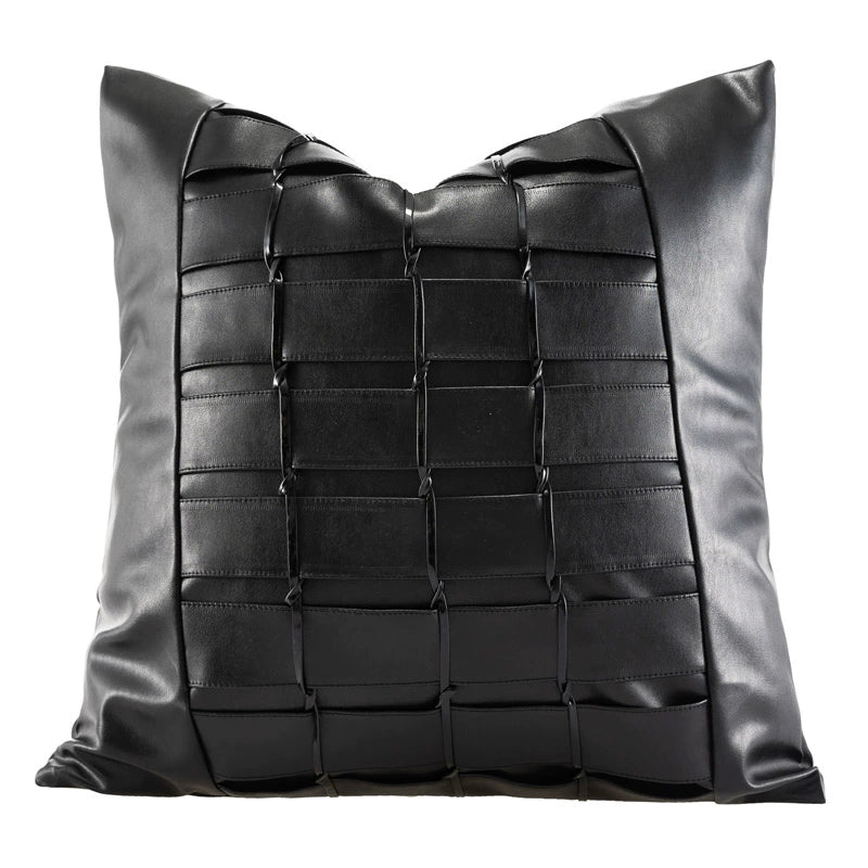 Black Woven Leather Pillow Cover | Modern Baby Las Vegas