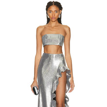 Load image into Gallery viewer, Silver Sequin Ruffle Dress
