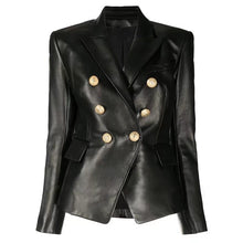 Load image into Gallery viewer, Leather Gold Button Blazer Jacket
