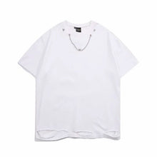 Load image into Gallery viewer, Ripped Round Neck T-Shirt with Chain
