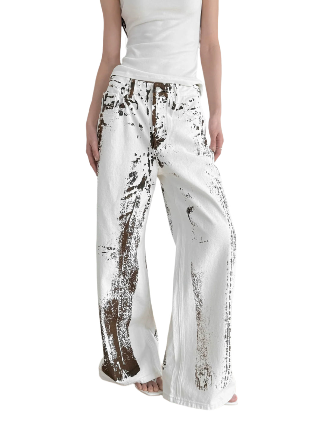 White Brush Design Denim Jeans-Modern Baby Las Vegas