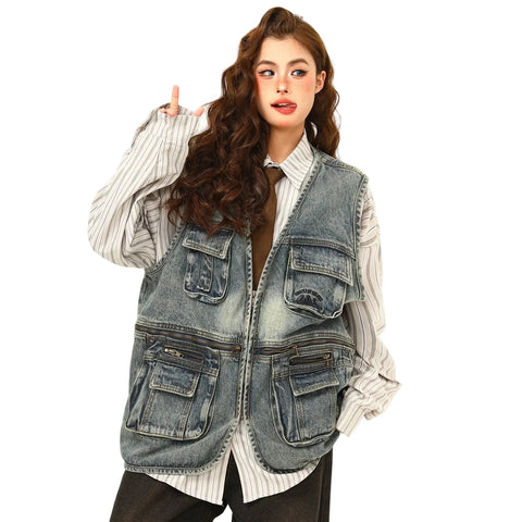 Multi-Pocket Denim Vest-Modern Baby Las Vegas