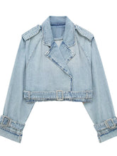 Load image into Gallery viewer, Buckle Cropped Denim Jacket
