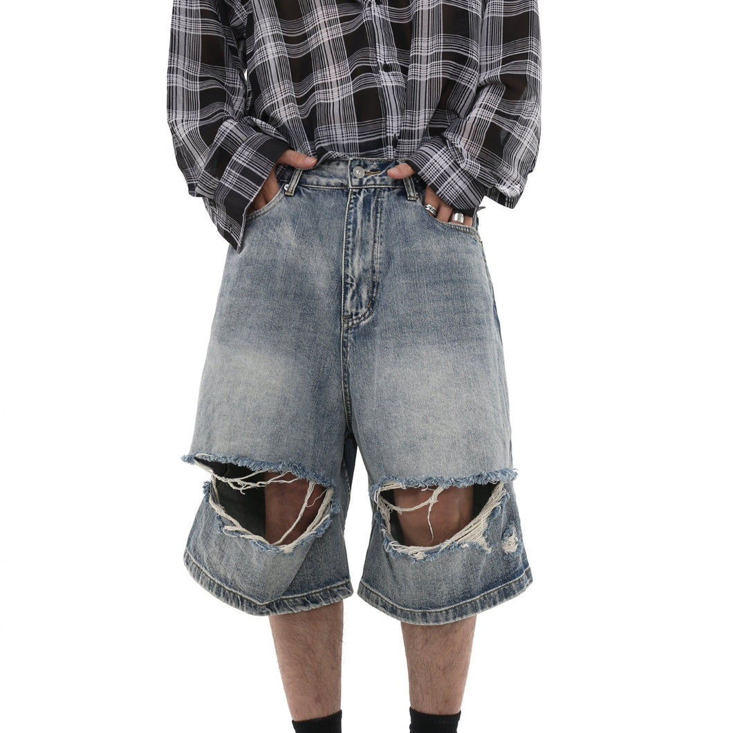 Ripped Knee Denim Shorts