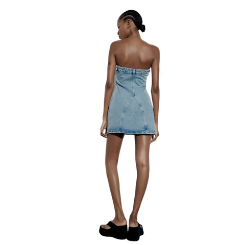 Tube Top Denim Mini Dress-Modern Baby Las Vegas