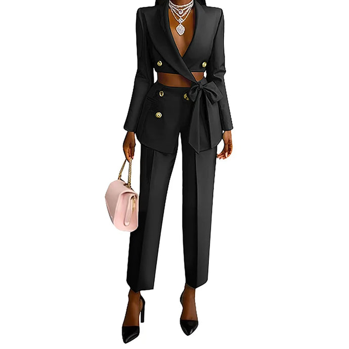 Hollow Out Gold Button Blazer Pant Set-Modern Baby Las Vegas