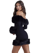 Load image into Gallery viewer, Off The Shoulder Fur Mini Dress
