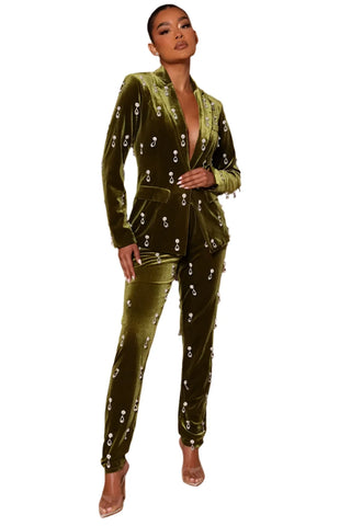 Velour Crystal Blazer Pant Set-Modern Baby Las Vegas