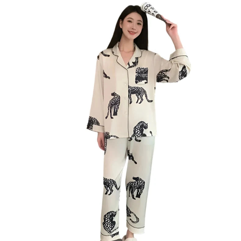 Couples Faux Animal Print Pajamas Set