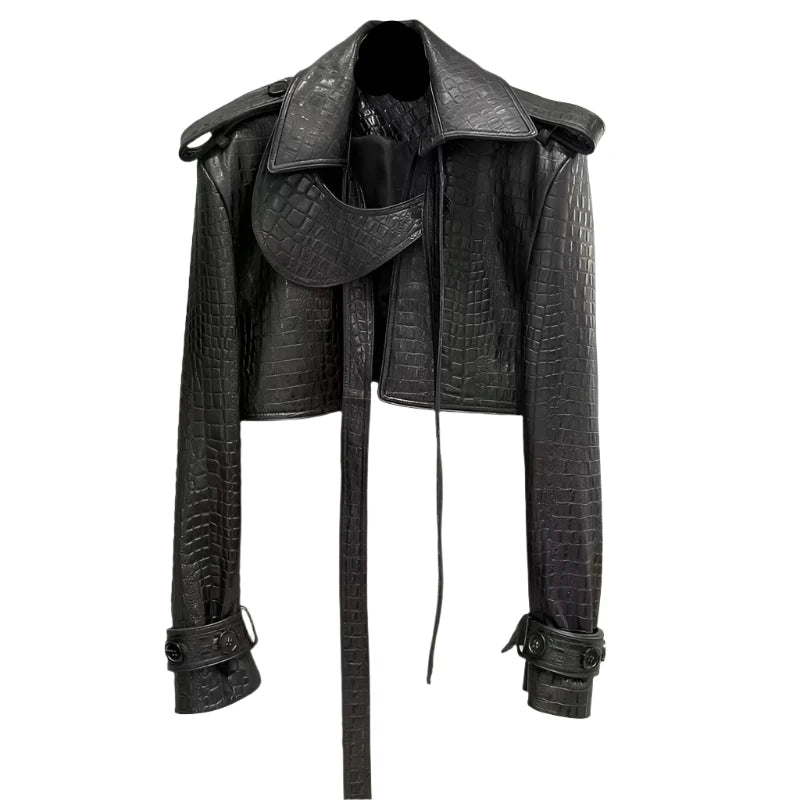 Short Croc Leather Jacket