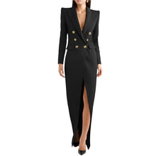 Load image into Gallery viewer, Long Gold Button Blazer Dress
