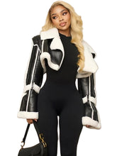Load image into Gallery viewer, Leather Patch Fur Cropped Jacket
