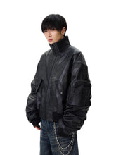 Load image into Gallery viewer, Zipper Pocket Leather Bomber Jacket
