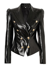 Load image into Gallery viewer, Glossy Leather Gold Button Jacket
