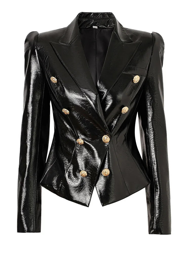 Glossy Leather Gold Button Jacket