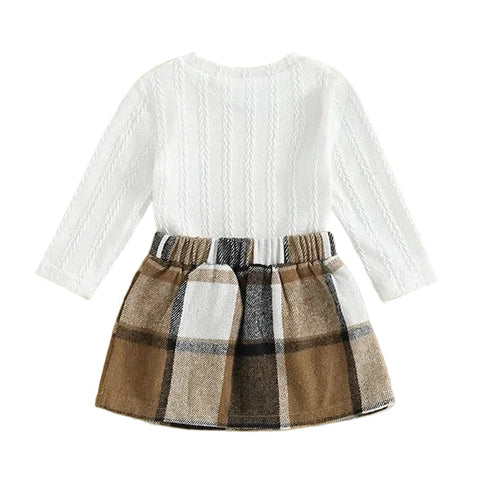 Brown Plaid Skirt Set