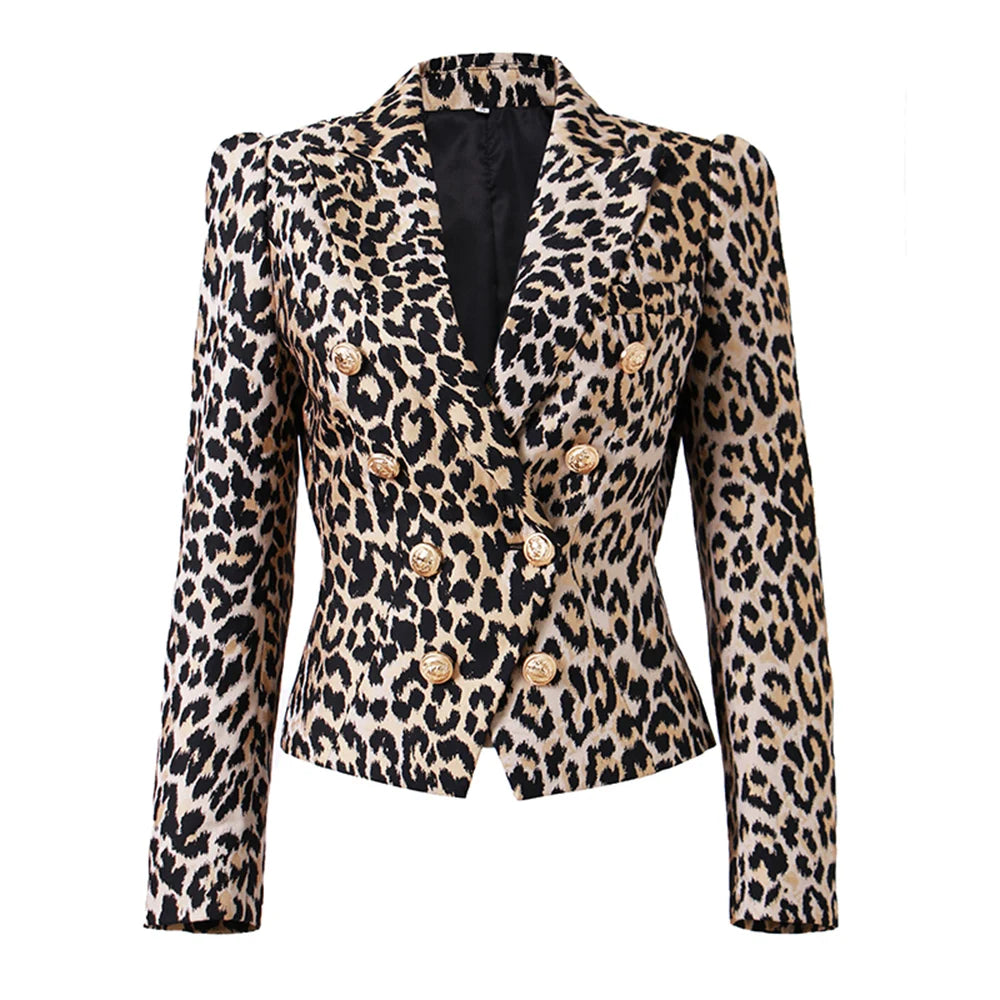 Gold Button Leopard Blazer Jacket