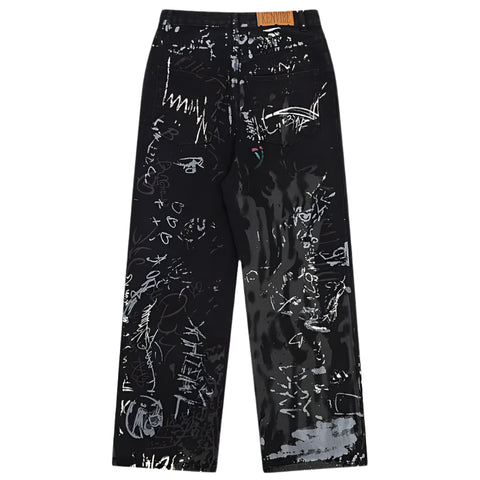 Graffiti Print Wide Denim Jeans-Modern Baby Las Vegas