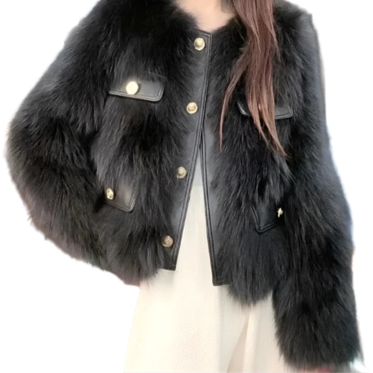 Patch LeatherPocket Fur Coat