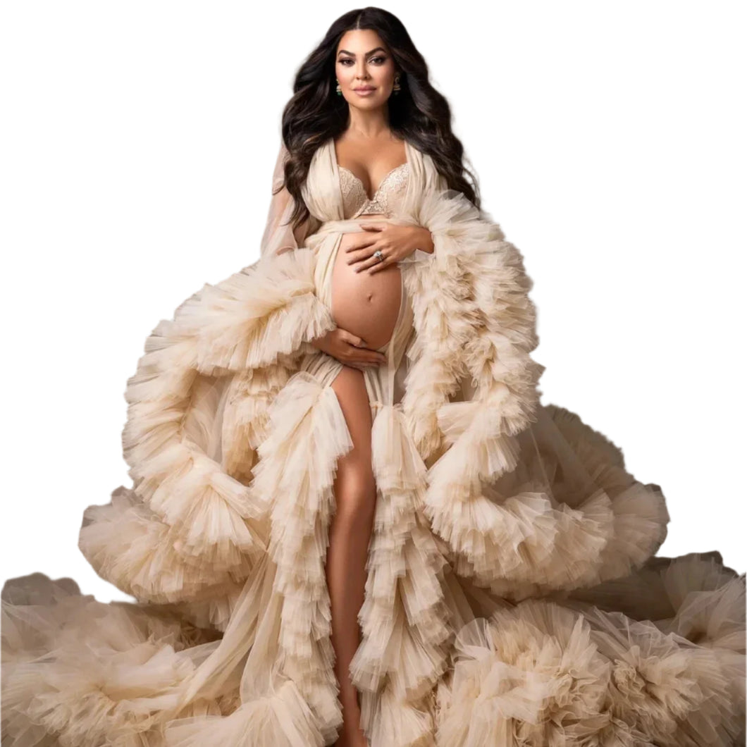 Ruffle Maternity Tulle Robe