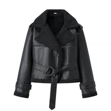 Load image into Gallery viewer, Short Teddy Belted Leather Coat
