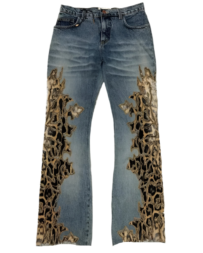 Leopard Embroidered Patch Denim Jeans