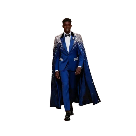 Luxury Ombre Crystal Caped Suit