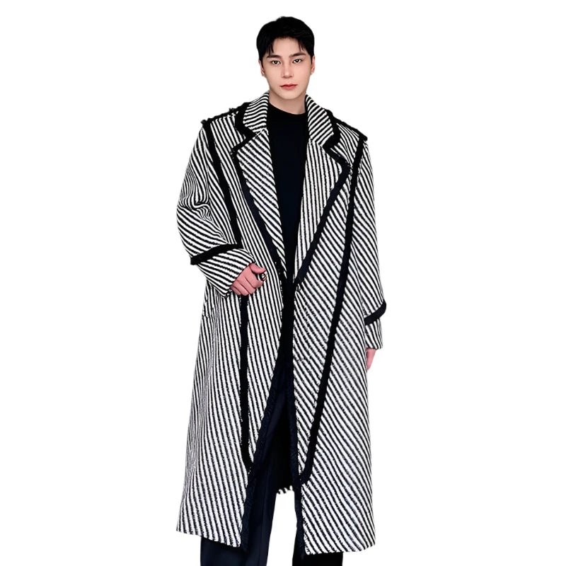 Long Striped Lined Wool Coat