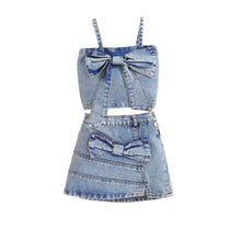 Load image into Gallery viewer, Bow Pcth Denim Skirt Set
