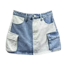 Load image into Gallery viewer, Color Block Pocket Denim Skirt
