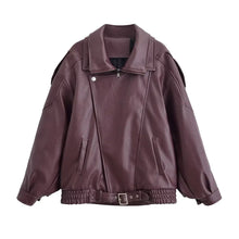 Load image into Gallery viewer, Stand Collar Zip-Up Leather Jacket
