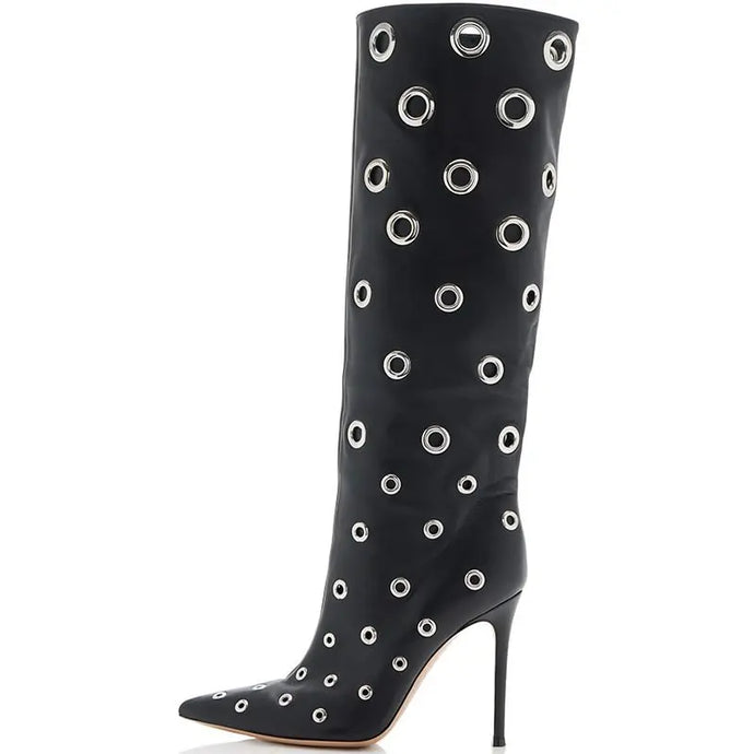 Leather Metal Hole Boots-Modern Baby Las Vegas