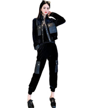 Load image into Gallery viewer, Velvet Patch Leather Pant Set
