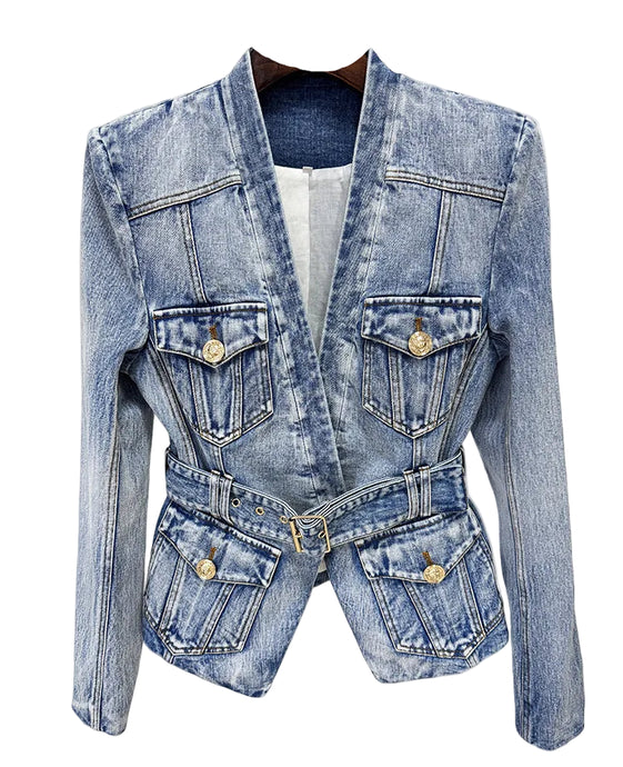 Gold Button Denim Jacket-Modern Baby Las Vegas