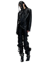 Load image into Gallery viewer, Black Distressed Waxed Cotton Denim Pants
