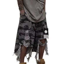 Load image into Gallery viewer, Camo Shredded Jean Shorts
