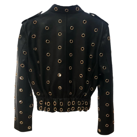 Cropped Small Gold Hole Leather Jacket-Modern Baby Las Vegas