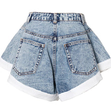 Load image into Gallery viewer, White Trimmed Flutter Denim Shorts
