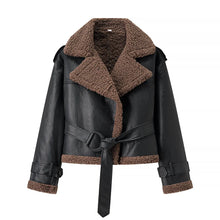 Load image into Gallery viewer, Short Teddy Belted Leather Coat
