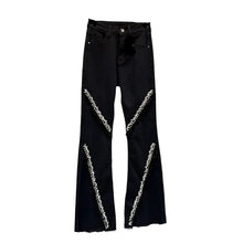 Load image into Gallery viewer, Rhinestone Frayed Beaded Denim Jeans
