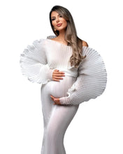 Load image into Gallery viewer, White Puff Sleeve Pleated Maternity Dress
