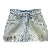 Load image into Gallery viewer, Faded Letter Patch Denim Skirt
