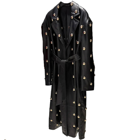 Luxury Leather Rivet Trench Coat-Modern Baby Las Vegas