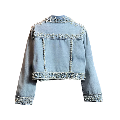Vintage Pearl Beaded Denim Jacket-Modern Baby Las Vegas
