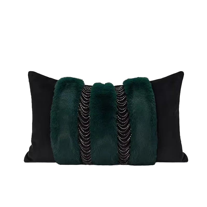 Luxe Sable Green Fur Lumbar Pillowcase